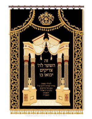 פרוכת ארון קודש מבית מתניה עם רקמה איכותית ואומנותית תלת‑ממדית