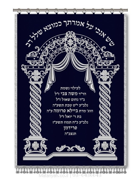 פרוכת ארון קודש מבית מתניה עם רקמה איכותית ואומנותית תלת‑ממדית