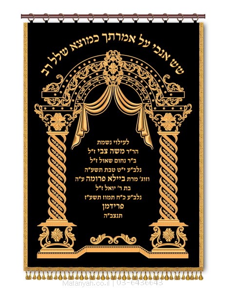 פרוכת ארון קודש מבית מתניה עם רקמה איכותית ואומנותית תלת‑ממדית