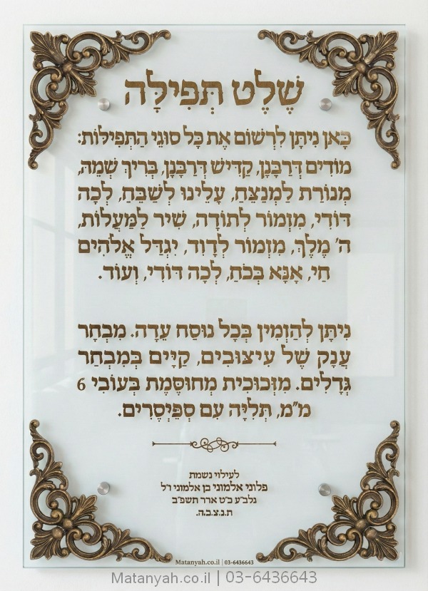 שלט זכוכית דגם ציון