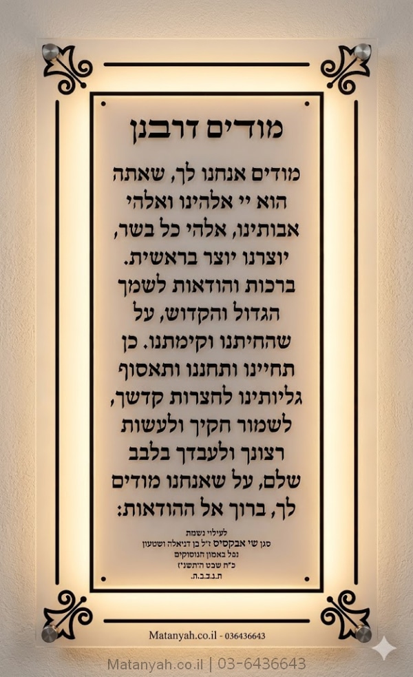לוח מודים דרבנן מסגרת מוארת