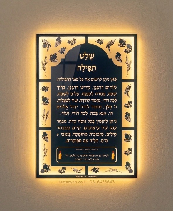 שלט זכוכית שבעת המינים ענפים מואר