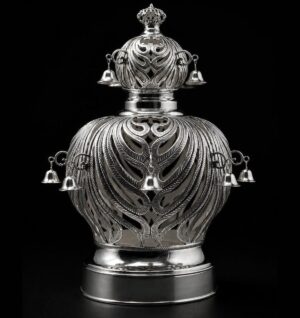 Silver-plated Torah scroll crown – Flame Crown