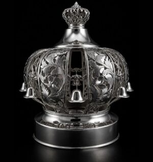 Silver-plated Torah scroll crown – Ateret Shushan