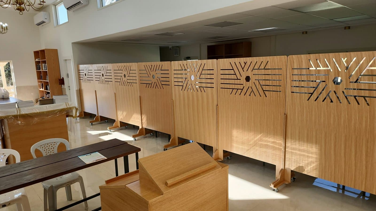 A portable Star of David partition in a synagogue