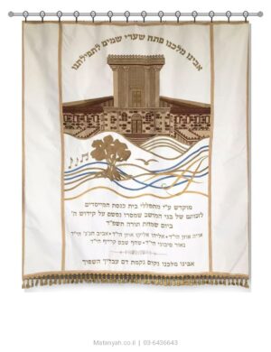 פרוכת ארון קודש מבית מתניה עם רקמה איכותית ואומנותית תלת‑ממדית