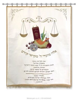 פרוכת ארון קודש מבית מתניה עם רקמה איכותית ואומנותית תלת‑ממדית