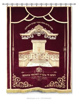 פרוכת ארון קודש מבית מתניה עם רקמה איכותית ואומנותית תלת‑ממדית