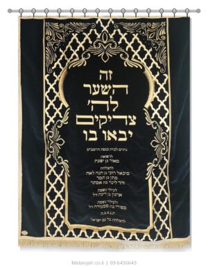 פרוכת ארון קודש מבית מתניה עם רקמה איכותית ואומנותית תלת‑ממדית